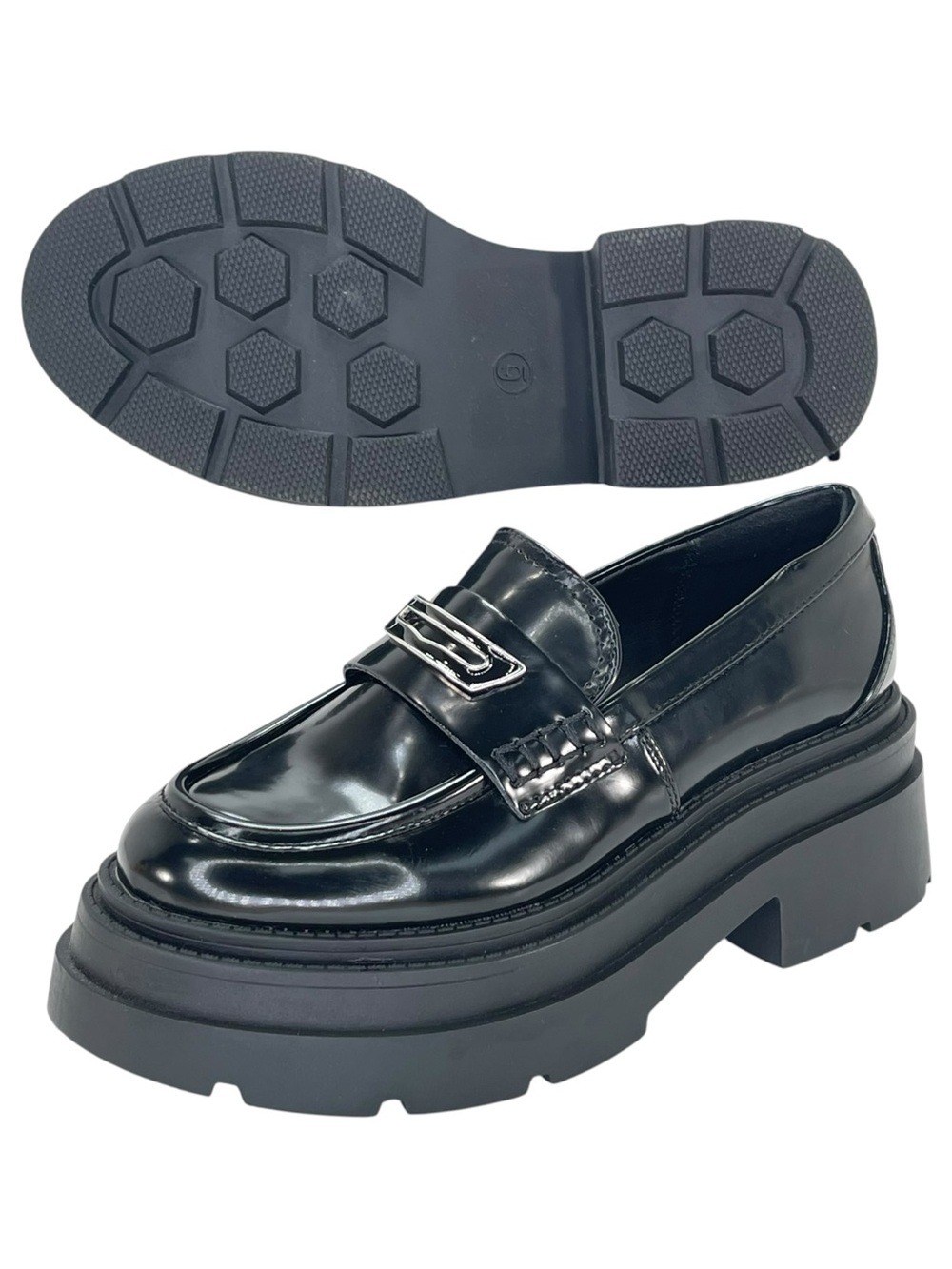 Wild Pair Nelley Black Patent Leather Womens Penny Loafers Size 6M - Picture 11 of 12